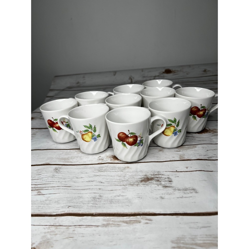 Corelle Coordinates Chutney Coffee Mugs (10) White Fruit Stoneware